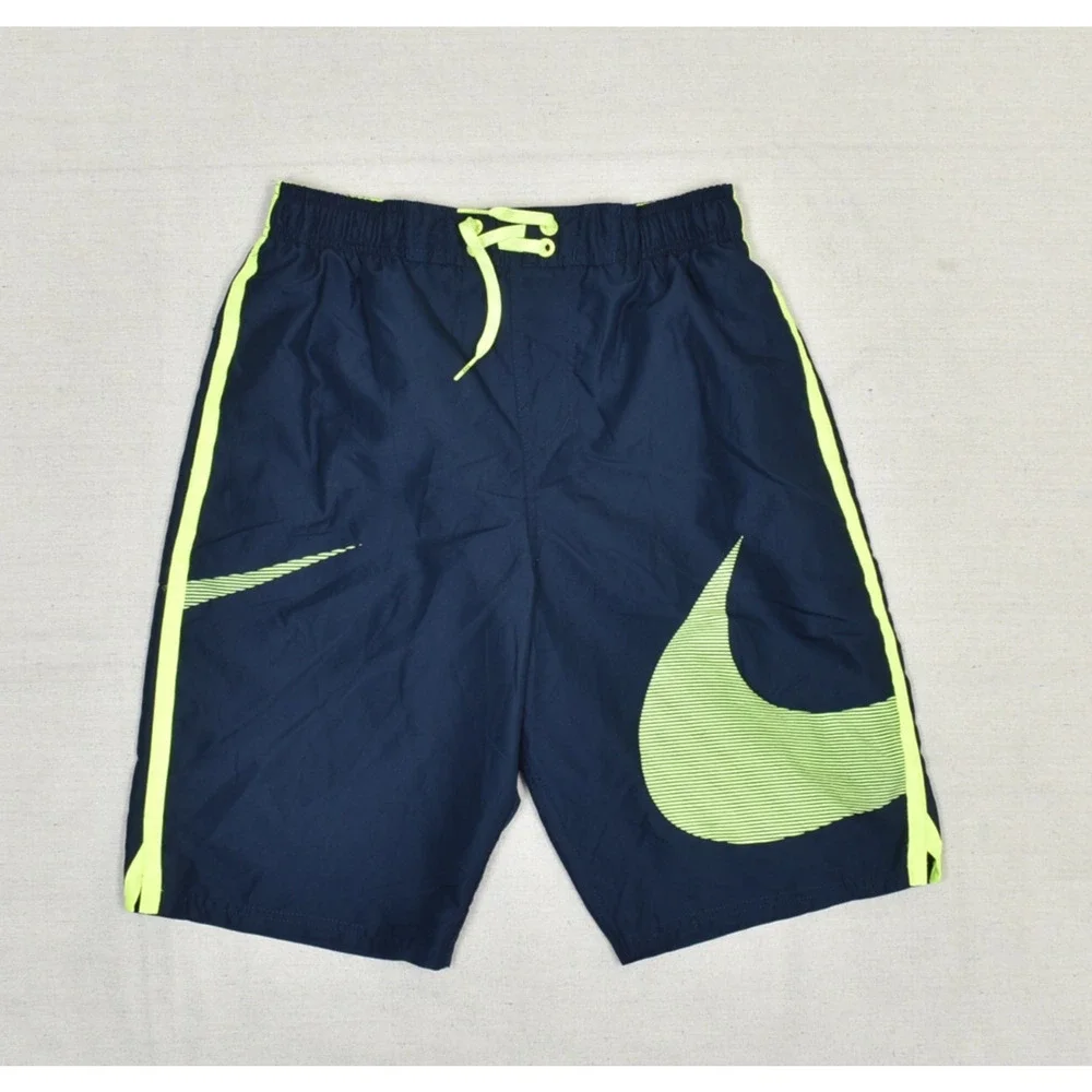 Nike Men's Swim Trunk Sweat Shorts Nylon Blue Size S Swoosh Lined Pockets
